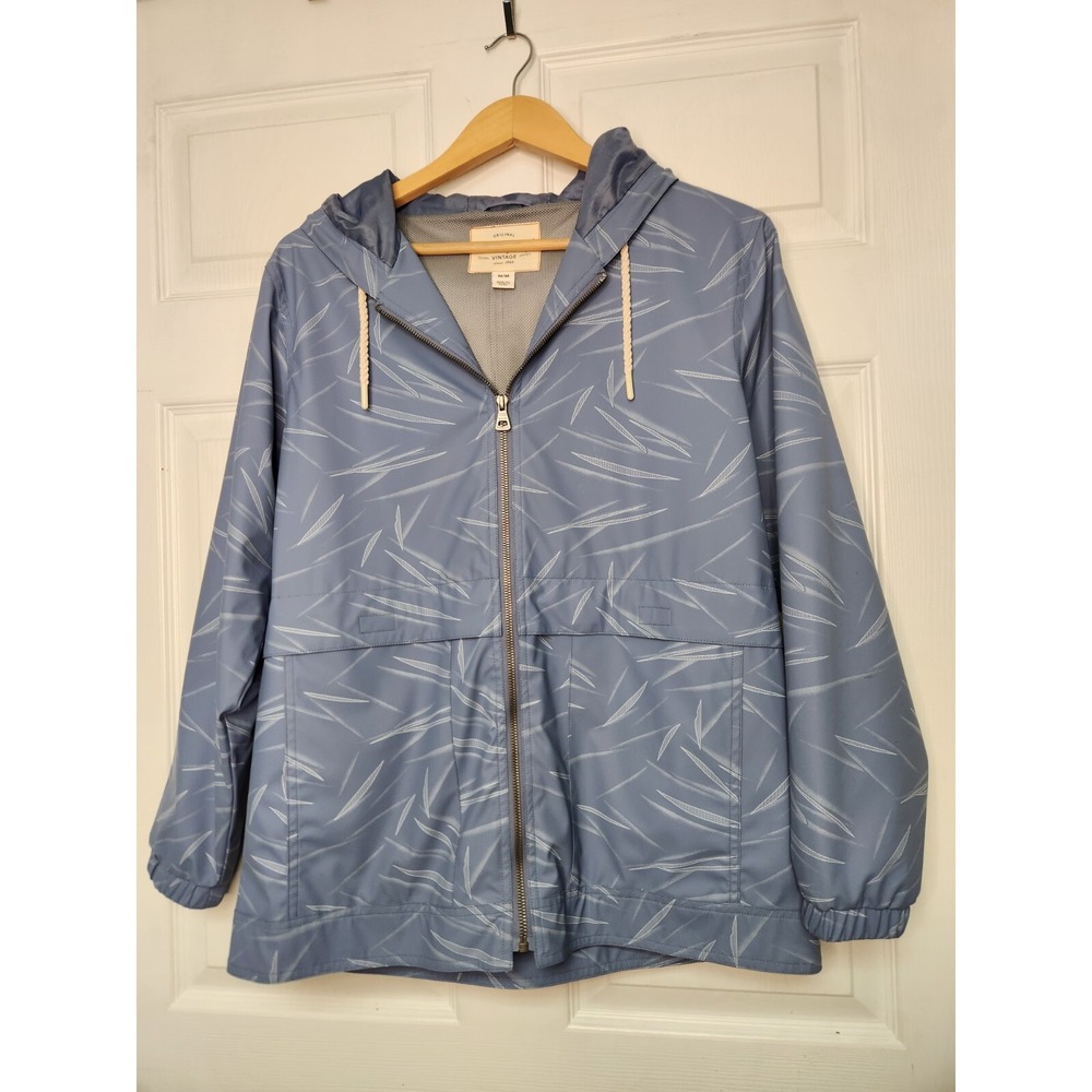 Weatherproof Brand Woman Rain jacket w/hood Small blue tropical front pockets